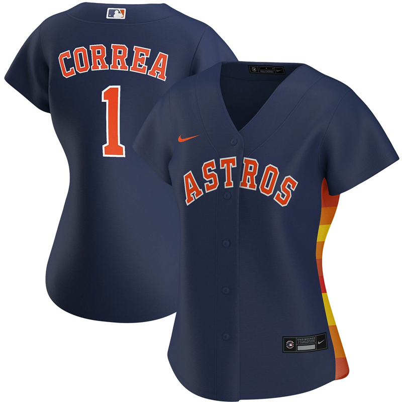2020 MLB Women Houston Astros #1 Carlos Correa Nike Navy Alternate 2020 Replica Player Jersey 1->youth mlb jersey->Youth Jersey